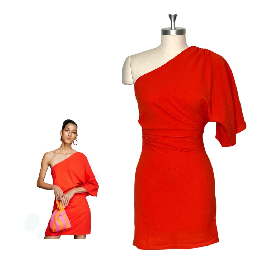 Red Drape One Shoulder Mini Dress in Red by H&M Size XS NWT Romantic Summer